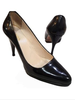 PRADA Blank Patent Leather Pointed Toe Stiletto Heel Classic Platform Pump 36